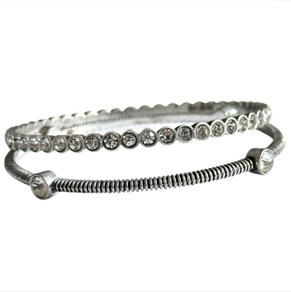 TWO R.J. Graziano CN Signed Silver Tone Bracelets With Bezel Set Rhinestones - Picture 2 of 12